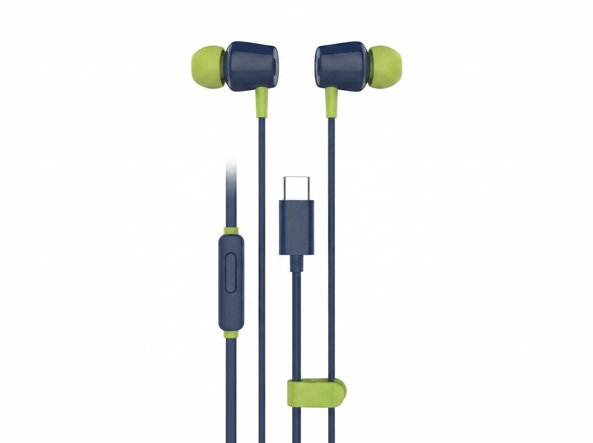 C Type Earphones Wired, 13mm Bass Drivers Earphone, Inline Control Type c Headphones with Mic, Sweat Resistant, Comfort Fit Type C Earphone with Volume Control,Metallic C pin Earphones Navy Blue-image-23