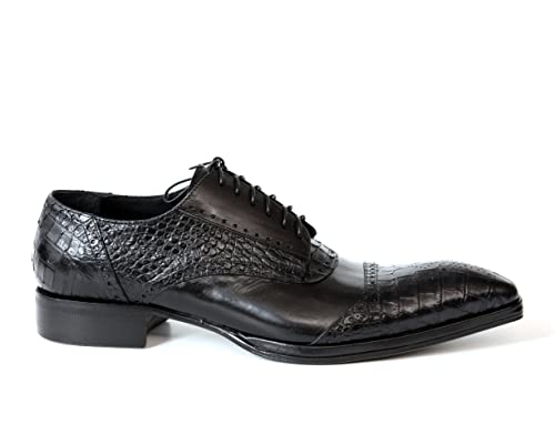 Jo Ghost 4000 Italian Lace up Black Leather Shoes with Croc Print