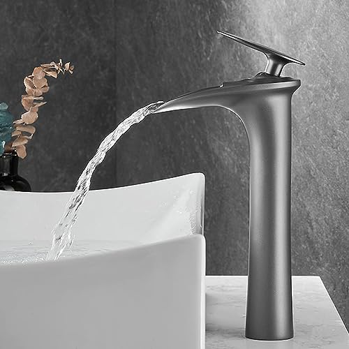 Robinets pour lavabo anti-éclaboussures avec mitigeur cascade gris