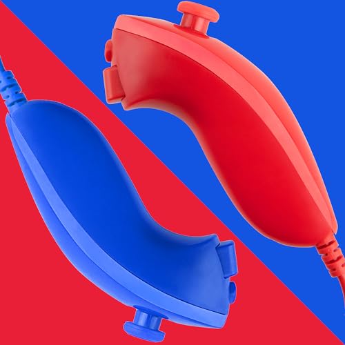 Image of LongLongJin Wii Controllers 4 Packs Nunchucks Remote joystick Compatible Wii Console & Wii U,Replacement for Nunchuck Controller,Compatible with Nintendo Games Gamepads (Pink+Sky Blue+Red+Dark Blue)