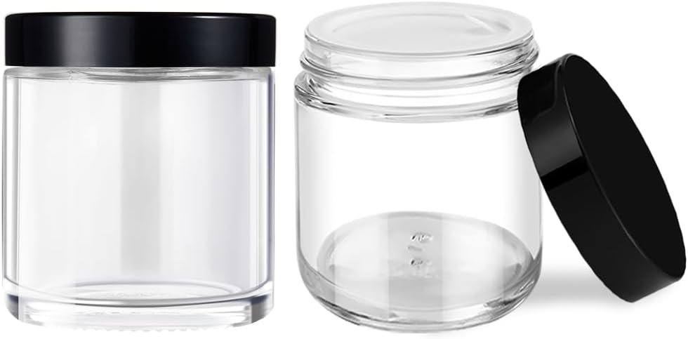 4 oz Glass Jars with Lids, 2 Pack Small White Glass Jars with Black Lids