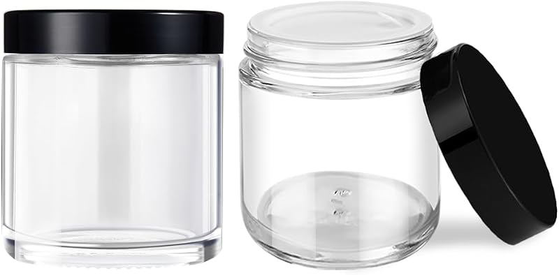 Frascos de vidro Tecohouse com tampas pretas, 120 mL, pacote com 2