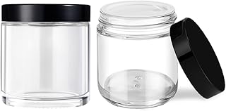 4 oz Small Glass Jars with Lids, Tecohouse Clear Glass Jars with Black Lids & Inner Liners, Mini Travel Sample Containers for Slime, Makeup, Cream, Lotion, Cosmetic - 2 Pack