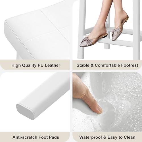 24 Saddle Bar Stools Set of 2, Stylish Backless PU Leather Counter Height Stools with Curved Cushion, Perfect for Kitchen Counters or Home Bars, White
