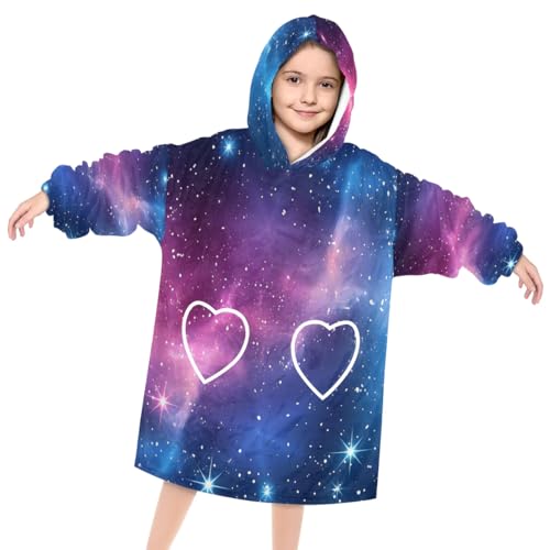 Wearable Blanket Hoodie for Kids, Majestic Starry Sky Fleece Sweatshirt Blanket Oversized Blanket Sweatshirt with Pocket Flannel Warm Hooded Blanket 6-10 Year Old Girl Boy Gift, One Size