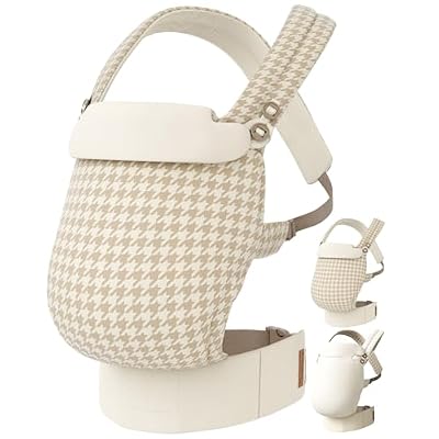 Tivellary Reversible Baby Carrier, Khaki Solid & Houndstooth; Lightweight & Breathable Lyocell Fabric; Ergonomic Lumbar Support And Quick Hands-Free Wear For Newborn To Toddler (744 Lbs)