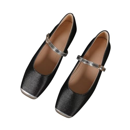 Stunner Women's Black Flats Fashion Square Toe Flat Shoes Soft Slip On Mary Jane Flats Black 42(9.5) 2