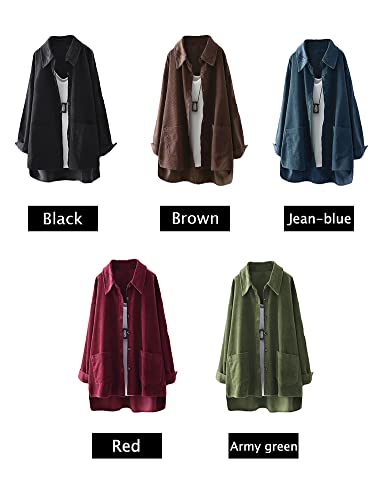 FTCayanz Women's Corduroy Shirt Jacket Casual Long Sleeve Coat Button Down Outerwear Tops3