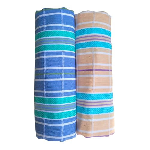 Image of Bathroom Towel for Women|Tauliya for Men|Checkered Thorthu Kerala Towel Cotton Large Size 75 X 150 Cm|Cotton Gamcha Quick Dry Travel Towels for Pool,Beach|Combo Pack of 2