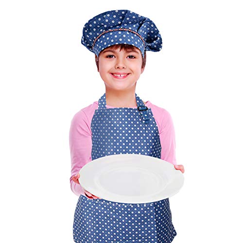 Kids Apron And Chef Hat Set, Adjustable Cotton Child Aprons With 2 Pockets Cute Girls Boys Kitchen Bib Aprons For Cooking Baking Painting #TOP1