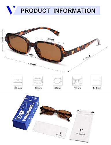 Image of VANLINKER Retro Rectangle Polarized Sunglasses for Women Men Small 90s Style Vintage Trendy Narrow Rectangular Frame VL9813