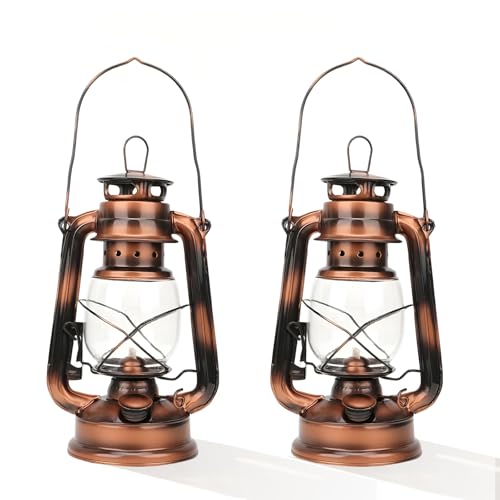 Petroleumlampe 2er Set 25 CM Retro Outdoor Sturmlaterne Öllampe für Camping Garten Balkon & Zuhause Deko (2er Set Bronze)