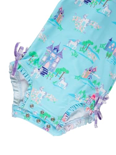 Image of RuffleButts Baby Girls UPF 50+ Sun Protection Floral Printed Long Sleeve One Piece Rash Guard Swimsuit with Zipper