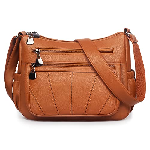 Sac à bandoulière femme en cuir souple marron taille M