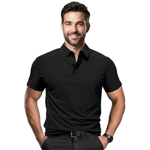 Polo Shirts for Men: Quick Dry Moisture Wicking High Elasticity Convenient Snap Buttons Athleisure Short Sleeve Top