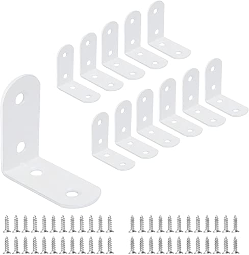 JatilEr - Soporte de esquina (12 unidades, 40 x 40 mm, ángulo recto, 90 grados, acero inoxidable, con 48 tornillos, para fijación de muebles de madera, color blanco Cover