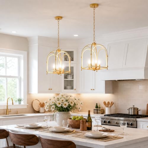 Image of Phaosio 4-Light Gold Chandelier, Farmhouse Lantern Chandelier