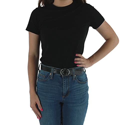 CTM Women's Croc Print Center Bar Buckle Belt3