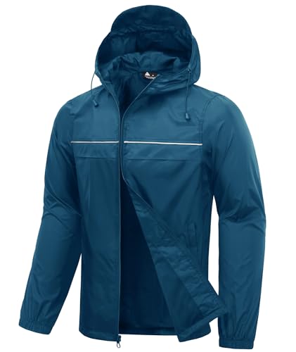 Image of SWISSWELL Mens Rain Jacket & Coats Lightweight Waterproof Rain Shell Hooded for Golf Travel Hiking Dark Blue