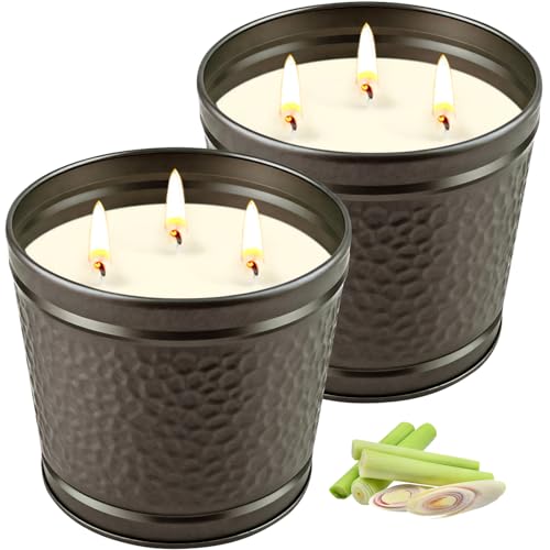 Citronella Candles Outdoor, Large Citronella Candle for Patio, 2 Pack Natural Soy Wax Outdoor Candles Bulk for Garden Yard Home Balcony Camping Backyard,Summer Candle Bulk for Home, Long Burning