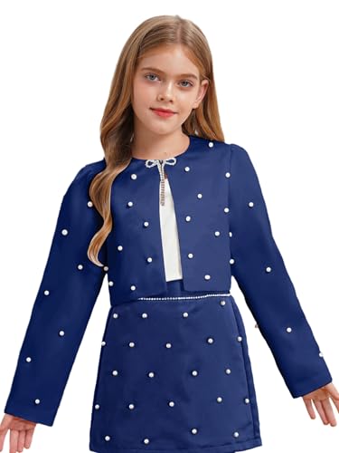 JEYPINMI Flower Girl Satin Pearls Bolero Shrug Long Sleeve Cardigan Cropped Coat Jacket Kids Dress Cover Up3