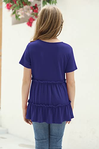 Image of Haloumoning Girls Crew Neck T Shirts Peplum Babydoll Tops Tees 4-15 Years | Girls T-Shirts, Casual Loose Tunic Tops, Cute Ruffle T Shirts, Short Sleeve Shirts, Long Sleeve Blouse
