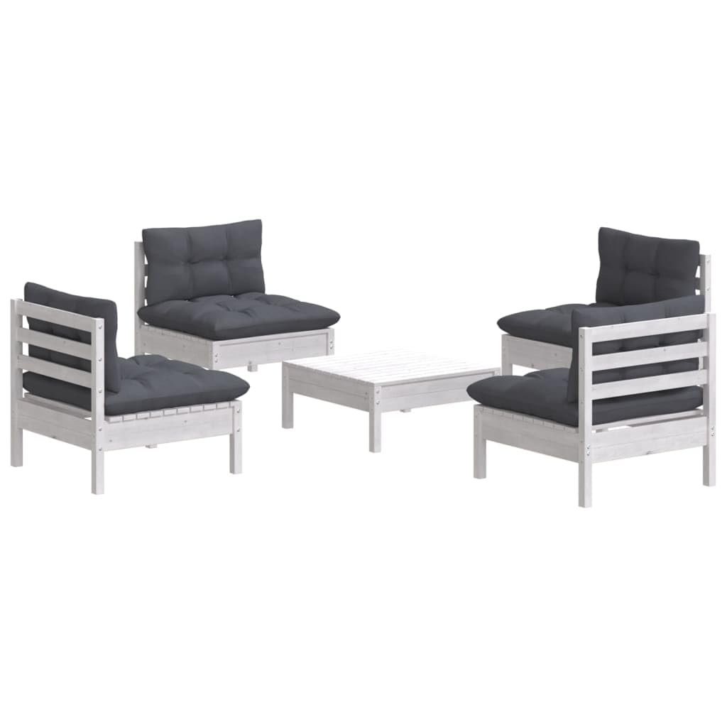 Salon de Jardin 5 pcs en Pin pour Vos Soirées Terrasse Coussins Anthracite