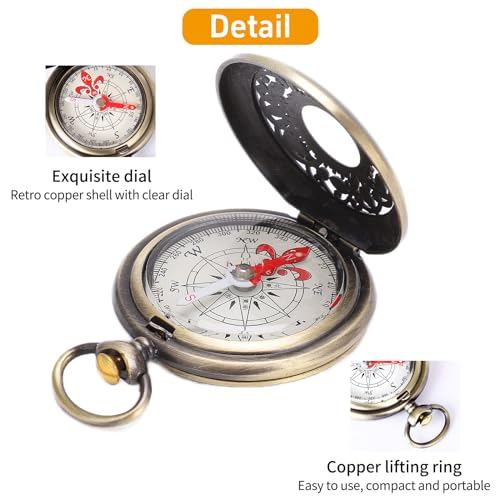 Mini Waterproof Navigation Compass, Vintage Pocket Compass with Copper Shell, Child Gift Brass Clamshell Compass Survival Gear, Compass for Camping/Orienteering/Hiking/Marching and Collection - Image 5