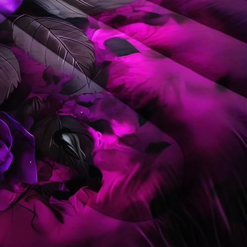 Image of AILONEN Gothic Purple Rose Comforter Queen Size with 2 Pillowcases,Butterfly Floral Bedding Set 3Pcs for Teens Girls Women,Dark Aesthetic Quilt Set for Home Decor