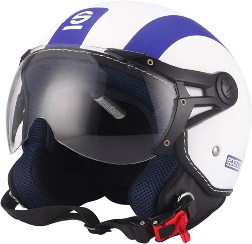 Sparco Riders Demi Jet 69386 Casco Moto, Bianco/Blu Opaco, XS