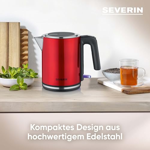 SEVERIN Wasserkocher 1 L, elektrischer Wasserkocher, Kalkfilter, XXL-Öffnung, leistungsstark & kompakt, 100 Prozent BPA-frei, 2.400 W, Edelstahl, Rot, WK 3427 3