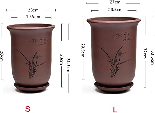 Pot de fleur en céramique de Chinoiserie rétro avec plateau inclus - 2