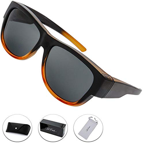 Image of The Fresh High Definition Polarized Wrap Around Shield Sunglasses for Glasses - Leather Eyeglasses Case