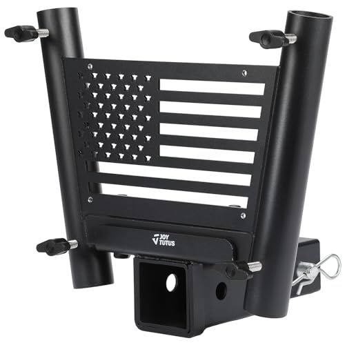 JOYTUTUS Dual Hitch Flag Pole Holder for Standard 2 Inch Receivers Fits Trucks SUV RV Pickup Camper Trailer Double Hitch Mount Flagpole Holder with Hitch ReceiverFlag Poles Up to 1.18 Diameter
