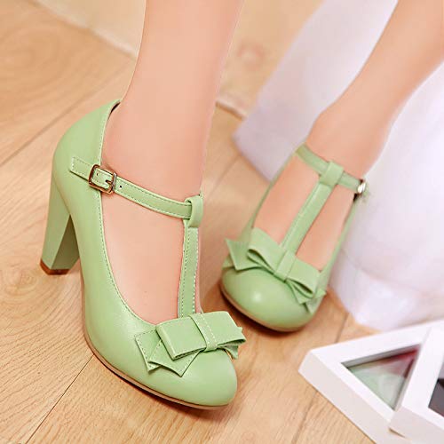 Image of Elbslutt Women's Cute Retro Rockabilly Shoes T Strap Mary Janes Heels Chunky Cosplay Shoes Sweet Block Heeled Bow Pumps