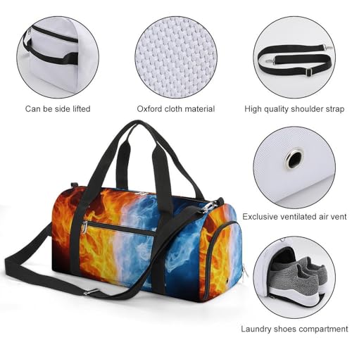 Large Overnight Luggage Bag Travel Weekender Duffle Bag Sport Beach Yoga Bags Ice Water Fire Flame Red Blue3