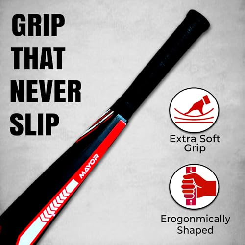 Image of MAYOR Century Plastic Cricket Bat for Kids & Adults | Full Size 34 x 4.5 Inch Tennis Bat for Practice & Indoor Play | Bat for All Age Groups | Ideal for Training & Friendly Matches (Black /Red)