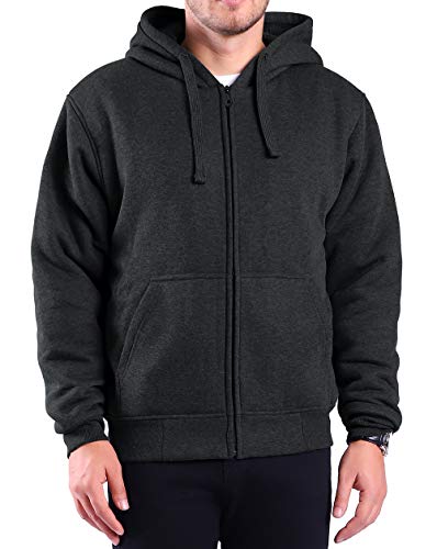 Heavyweight Hoodies for Men, Thick Full Zip Sherpa Fleece Lined Zipper Jackets Heavy Winter Sweatshirts XL Black