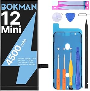 bokman for iPhone 12 Mini Battery Replacement 4500mAh, High Capacity Lithium Polymer Battery with All Tool Kits, compatible with A2176, A2398, A2399, A2400