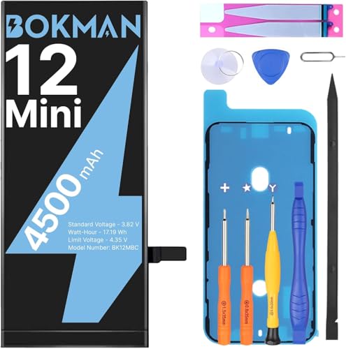 bokman for iPhone 12 Mini Battery Replacement 4500mAh, High Capacity Lithium Polymer Battery with All Tool Kits, compatible with A2176, A2398, A2399, A2400