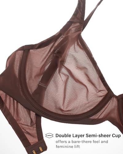 Image of INLYRIC Women's Mesh Balconette Bra Unlined | Ultra-soft, Unlined, Underwire, Light Support, No Padding, Semi-sheer, Demi, Seamless Look, Sexy, Supportive Comfortable