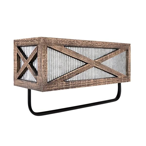 Autumn Alley Farmhouse Rustic Towel Rack Shelf Holder - Wood Towel Rack Basket Storage - Farmhouse Towel Holder for Rustic Bathroom and Farmhouse Kitchen Décor - Wall Mounted, Galvanized, Rustic Brown