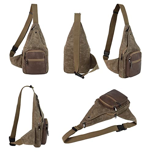 Lemuvlt Waxed Canvas Slim Sling Bag Mini Casual Daypacks Backpack Durable Crossbody Chest Bag Outdoor Travel Hiking Cycling(Brown) #TOP7
