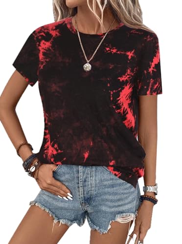 SOFIA'S CHOICE Women's Crewneck Tie Dye Shirts Basic Short Sleeve Casual Summer Tee Tops
