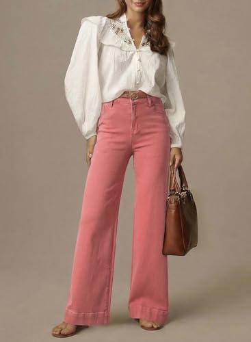 Image of Dokotoo Women's Casual High Waisted Jeans Stretch Wide Leg Loose Denim Pant