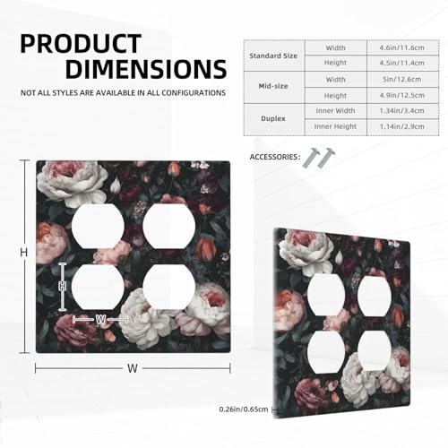 Decorative Outlet Covers Rustic Big Pink Flowers White Peony Floral 2 Gang Wall Plate Cover Double Duplex Receptacle Two Switch Light Switch Cover Plate Jumbo Faceplate