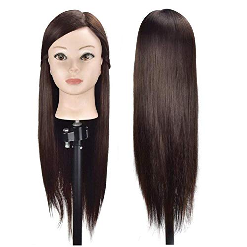 Ba Sha 28" Mannequin Head Hair Styling Manikin Cosmetology Doll Head Synthetic Fiber Hair Hairdressing Training Model Free Clamp