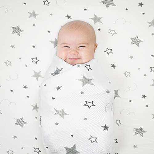 Image of TL Care 100% Natural Breathable Cotton Jersey Knit Fitted Bassinet Sheet, Grey Stars and Moons, 15 inch x 33 inch, Soft Breathable, for Boys and Girls(Pack of 2)
