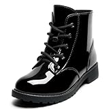 CCVON Girls Ankle Boots Lace Up Side Zipper Combat Shoes for Toddler/Little Kid/Big Kid