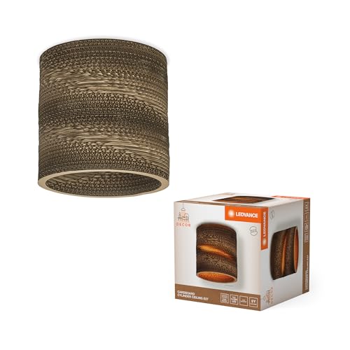 LEDVANCE Decor Cardboard Cilindro marrón de cartón ondulado, E27, 250 mm de diámetro, pantalla de material reciclado, sostenible gracias a la fuente de luz reemplazable, fácil de instalar